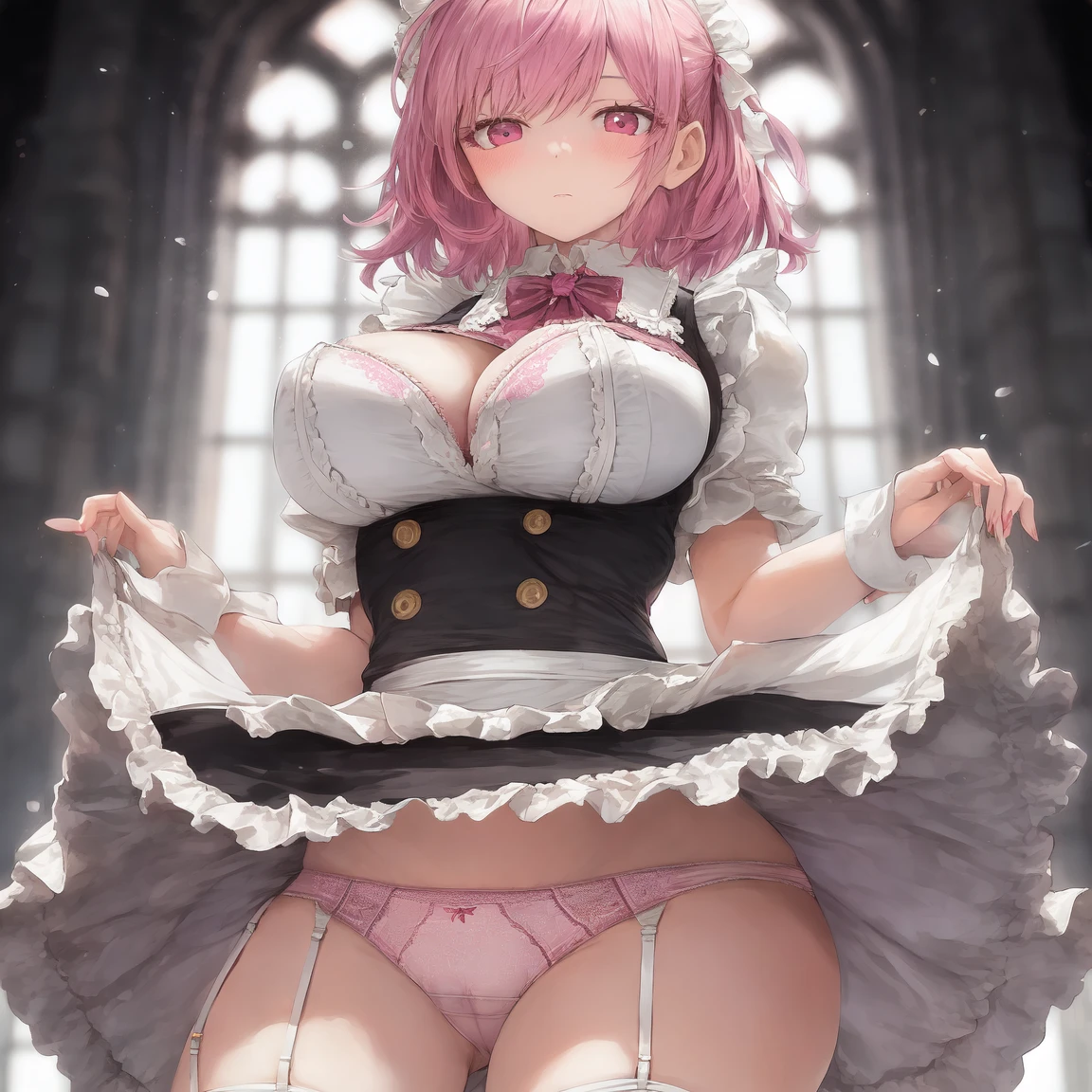 [Holara] Short hair Large breasts Lifting up skirt Skirt Masterpiece Maid uniform Underwear [Illustration]